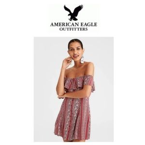 AEO Button Down-Off Shoulders Dress-Sz: L-P Red